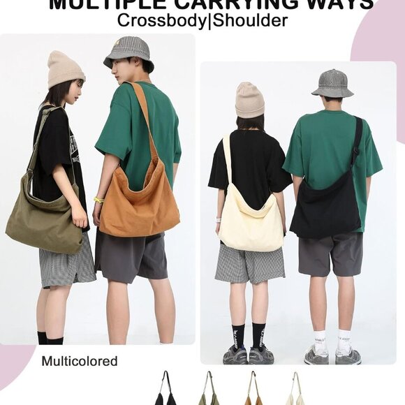 Canvas Messenger Bag, Hobo Crossbody Shoulder Tote Bags Lightweight for Women an - Picture 2 of 6